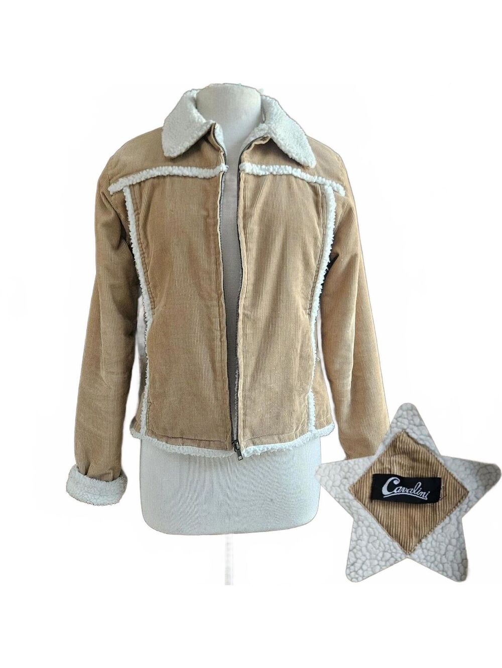 vintage tan corduroy jacket sherpa lined 90s/2000s